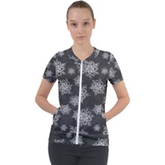 Snowflakes And Star Patterns Grey Snow Short Sleeve Zip Up Jacket by artworkshop