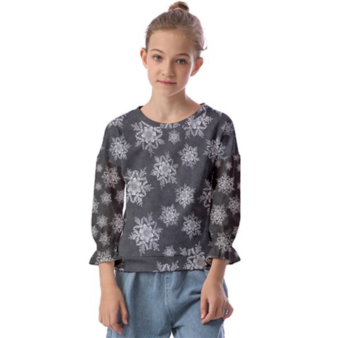 Snowflakes And Star Patterns Grey Snow Kids  Cuff Sleeve Top by artworkshop