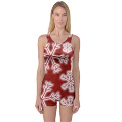 Snowflakes And Star Patterns Red Frost One Piece Boyleg Swimsuit by artworkshop