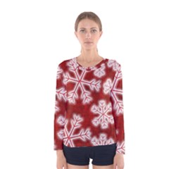 Snowflakes And Star Patterns Red Frost Women s Long Sleeve Tee