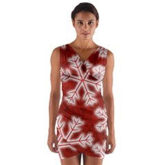 Snowflakes And Star Patterns Red Frost Wrap Front Bodycon Dress