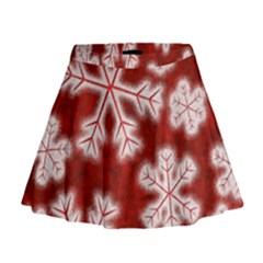 Snowflakes And Star Patterns Red Frost Mini Flare Skirt by artworkshop