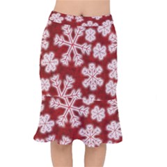 Snowflakes And Star Patterns Red Frost Short Mermaid Skirt by artworkshop