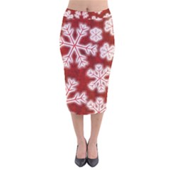 Snowflakes And Star Patterns Red Frost Velvet Midi Pencil Skirt by artworkshop