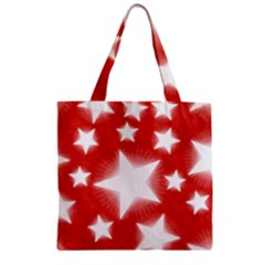 Snowflakes And Star Patterns Red Stars Zipper Grocery Tote Bag by artworkshop