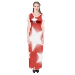Snowflakes And Star Patterns Red Stars Short Sleeve Maxi Dress