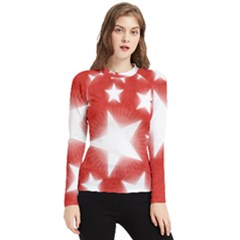 Snowflakes And Star Patterns Red Stars Women s Long Sleeve Rash Guard by artworkshop