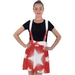 Snowflakes And Star Patterns Red Stars Velvet Suspender Skater Skirt by artworkshop