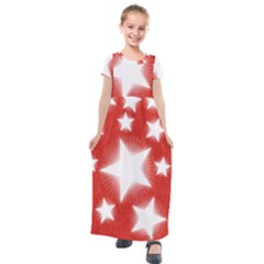 Snowflakes And Star Patterns Red Stars Kids  Short Sleeve Maxi Dress by artworkshop