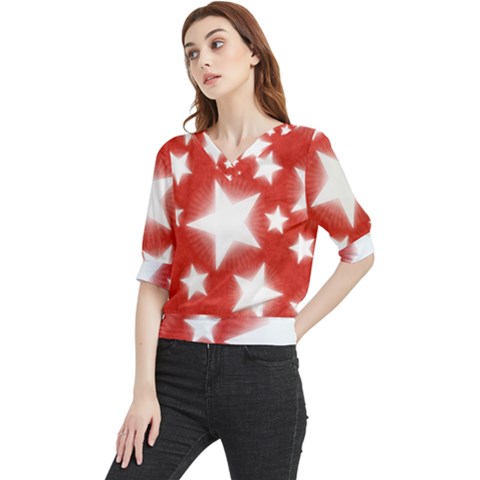 Snowflakes And Star Patterns Red Stars Quarter Sleeve Blouse by artworkshop