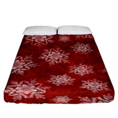Snowflakes And Star Patternsred Snow Fitted Sheet (king Size) by artworkshop