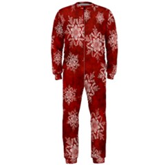 Snowflakes And Star Patternsred Snow Onepiece Jumpsuit (men) by artworkshop