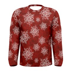 Snowflakes And Star Patternsred Snow Men s Long Sleeve Tee