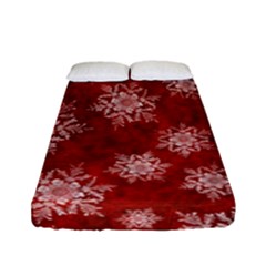 Snowflakes And Star Patternsred Snow Fitted Sheet (full/ Double Size) by artworkshop