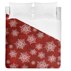 Snowflakes And Star Patternsred Snow Duvet Cover (queen Size) by artworkshop