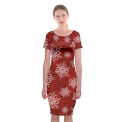 Snowflakes And Star Patternsred Snow Classic Short Sleeve Midi Dress by artworkshop