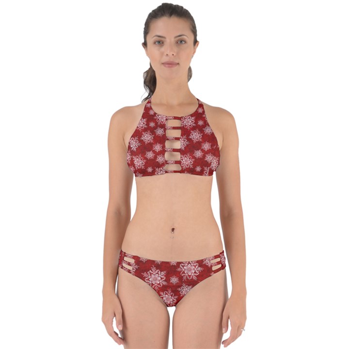 Snowflakes And Star Patternsred Snow Perfectly Cut Out Bikini Set