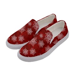 Snowflakes And Star Patternsred Snow Women s Canvas Slip Ons by artworkshop