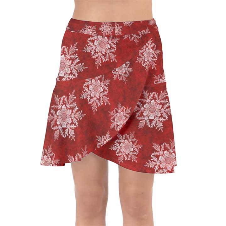 Snowflakes And Star Patternsred Snow Wrap Front Skirt