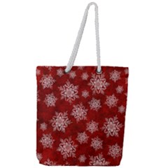 Snowflakes And Star Patternsred Snow Full Print Rope Handle Tote (large) by artworkshop