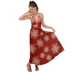 Snowflakes And Star Patternsred Snow Backless Maxi Beach Dress