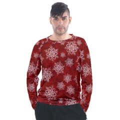 Snowflakes And Star Patternsred Snow Men s Long Sleeve Raglan Tee