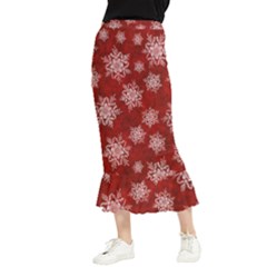 Snowflakes And Star Patternsred Snow Maxi Fishtail Chiffon Skirt by artworkshop
