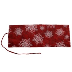 Snowflakes And Star Patternsred Snow Roll Up Canvas Pencil Holder (s)