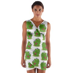 Kermit The Frog Pattern Wrap Front Bodycon Dress