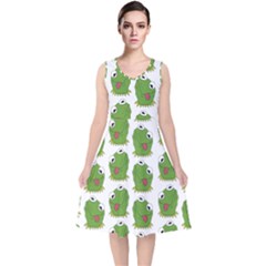 Kermit The Frog Pattern V-neck Midi Sleeveless Dress  by Valentinaart