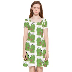 Kermit The Frog Pattern Inside Out Cap Sleeve Dress