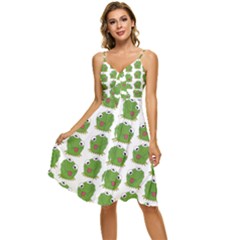 Kermit The Frog Pattern Sleeveless Tie Front Chiffon Dress by Valentinaart