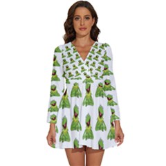 Kermit The Frog Long Sleeve V-neck Chiffon Dress  by Valentinaart