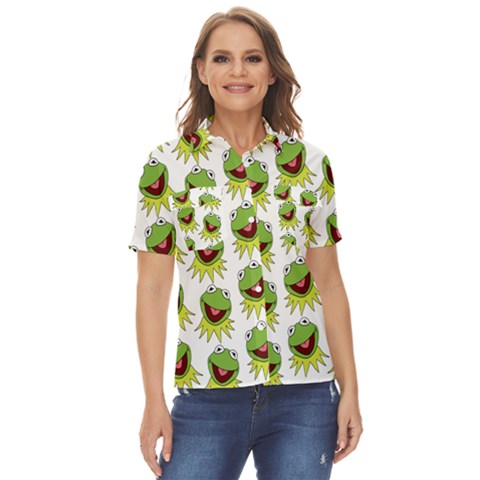 Kermit The Frog Women s Short Sleeve Double Pocket Shirt by Valentinaart