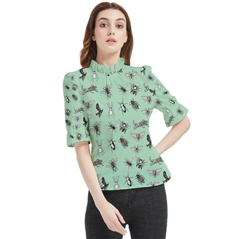 Insects Pattern Frill Neck Blouse by Valentinaart