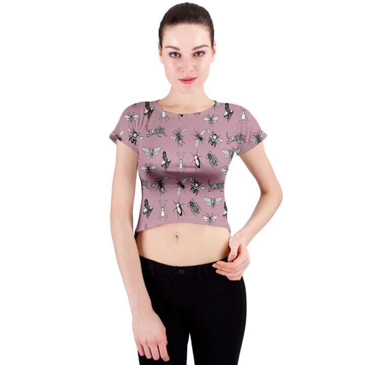 Insects pattern Crew Neck Crop Top