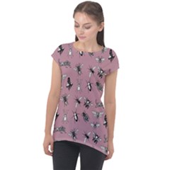 Insects pattern Cap Sleeve High Low Top