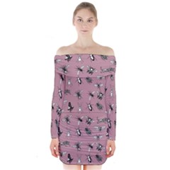 Insects pattern Long Sleeve Off Shoulder Dress