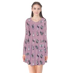 Insects pattern Long Sleeve V-neck Flare Dress