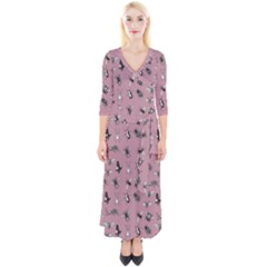 Insects pattern Quarter Sleeve Wrap Maxi Dress