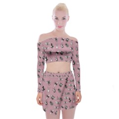 Insects pattern Off Shoulder Top with Mini Skirt Set