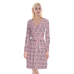 Insects pattern Long Sleeve Velvet Front Wrap Dress