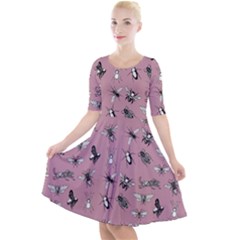 Insects pattern Quarter Sleeve A-Line Dress