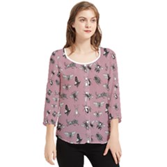 Insects pattern Chiffon Quarter Sleeve Blouse