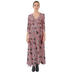 Insects pattern Button Up Boho Maxi Dress