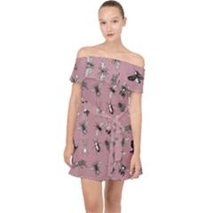 Insects pattern Off Shoulder Chiffon Dress