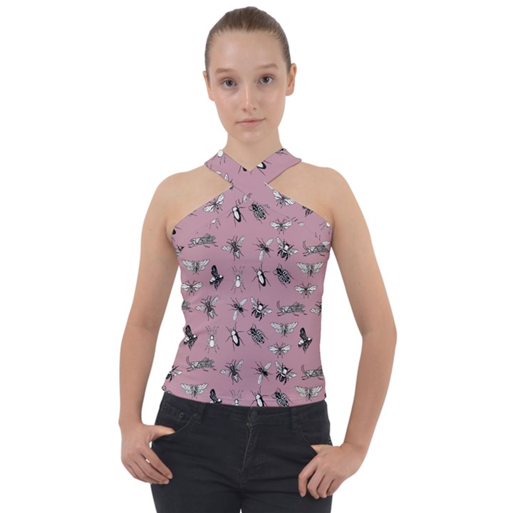 Insects pattern Cross Neck Velour Top