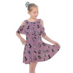 Insects pattern Kids  Shoulder Cutout Chiffon Dress