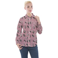 Insects Pattern Women s Long Sleeve Pocket Shirt
