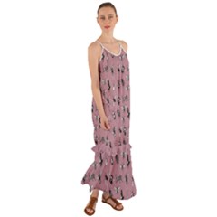 Insects pattern Cami Maxi Ruffle Chiffon Dress